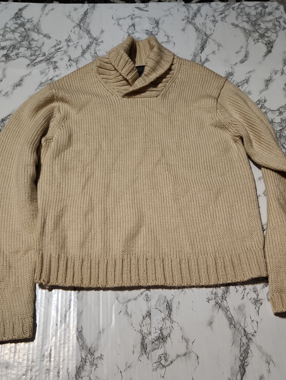 Banana Republic Cream Ribbed Wool  Turtleneck Sweater